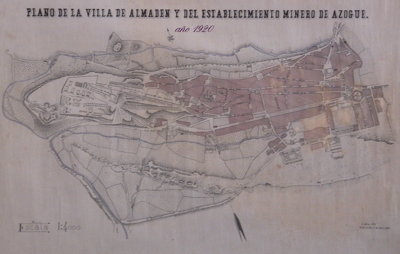 Plano del establecimiento minero.Archivo Histórico de Minas de Almadén.